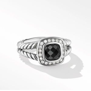 Petite Albion® Ring in Sterling Silver with Black Onyx and Pavé Diamonds
